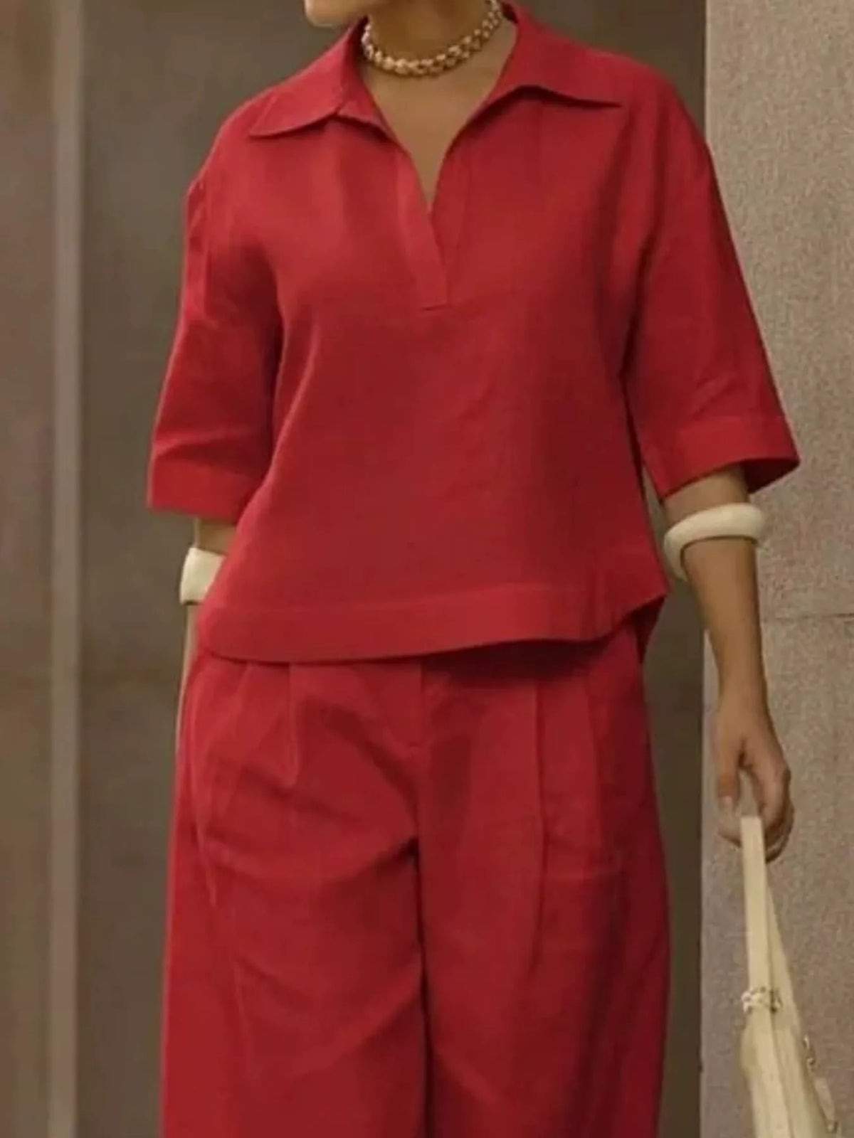 Full Size 3/4 Sleeve Top Wide Leg Pants Set Plus (14)