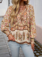Floral Print Tie Neck Bohemian Blouse (18)