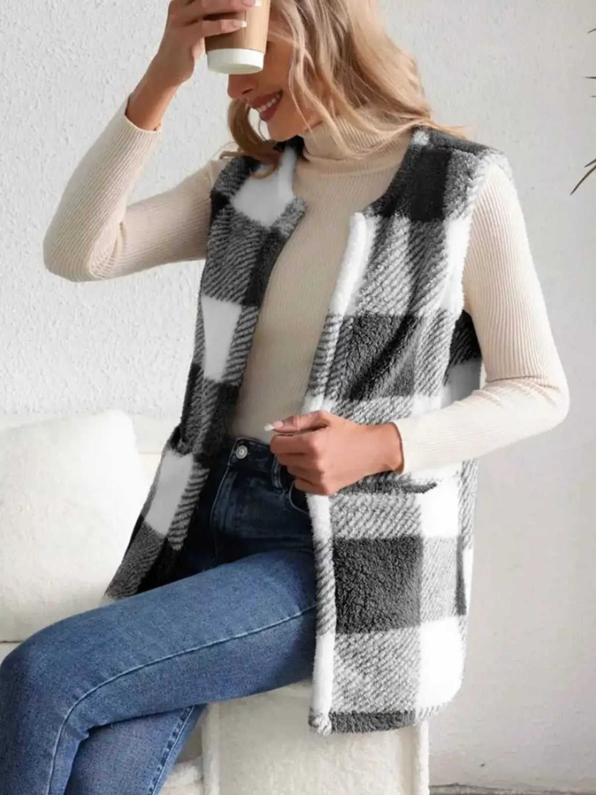 Cozy Plaid Sherpa Vest Coat (15)
