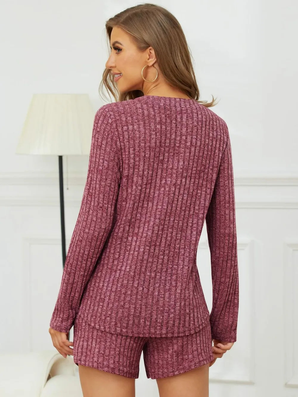 Ribbed Round Neck Top Shorts Set (16)