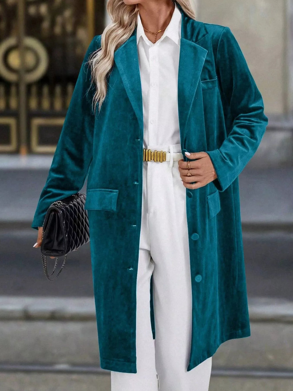 Lapel Collar Long Sleeve Longline Coat (3)