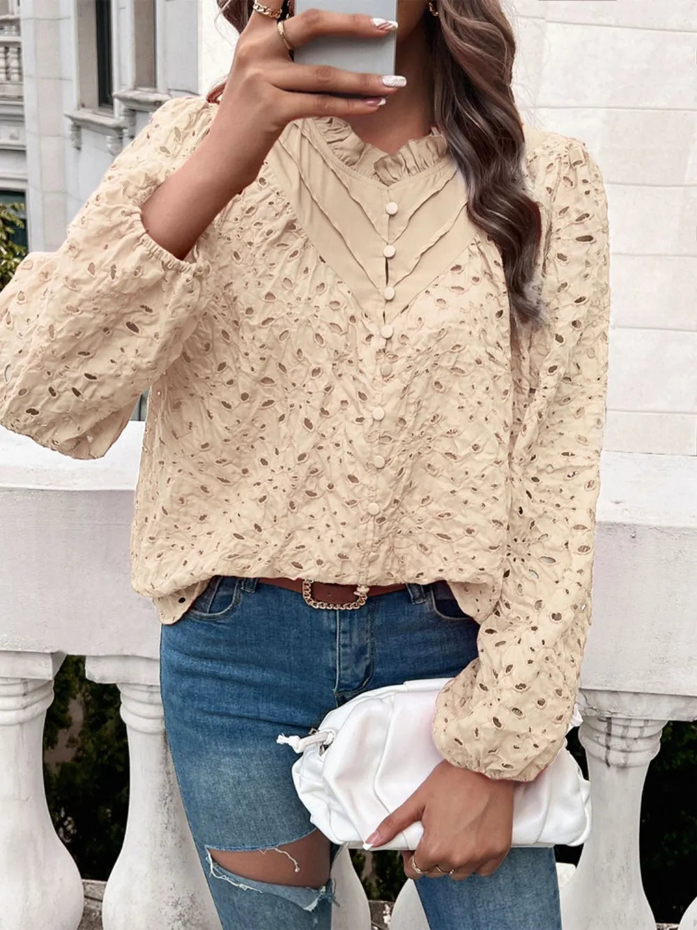 Frill Round Neck Long Sleeve Shirt (29)