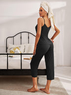 V-neck Lace Trim Slit Cami Pants Pajama Set (12)