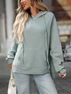 Textured Drawstring Long Sleeve Hoodie (2)