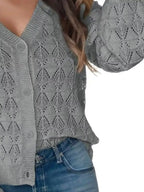 Chic V-neck Openwork Button-down Knit Cardigan (3)