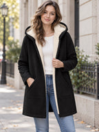 Fleece-lined Zip Up Hooded Outerwear styled on a model