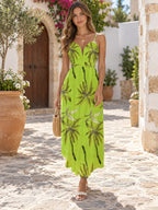 Floral V-Neck Spaghetti Strap Swing Dress styled on a model