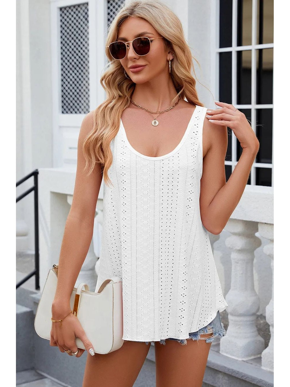 Eyelet Round Neck Tank