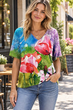 Flower Painting Printed T-shirt styled on a model