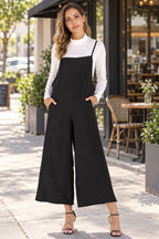 Full Size Cropped Wide Leg Overalls Pockets styled on a model