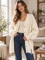 Full Oversized V-neck Cardigan styled on a model