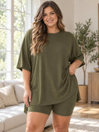 Half-Sleeve T-Shirt and Shorts Set (Plus Size) styled on a model
