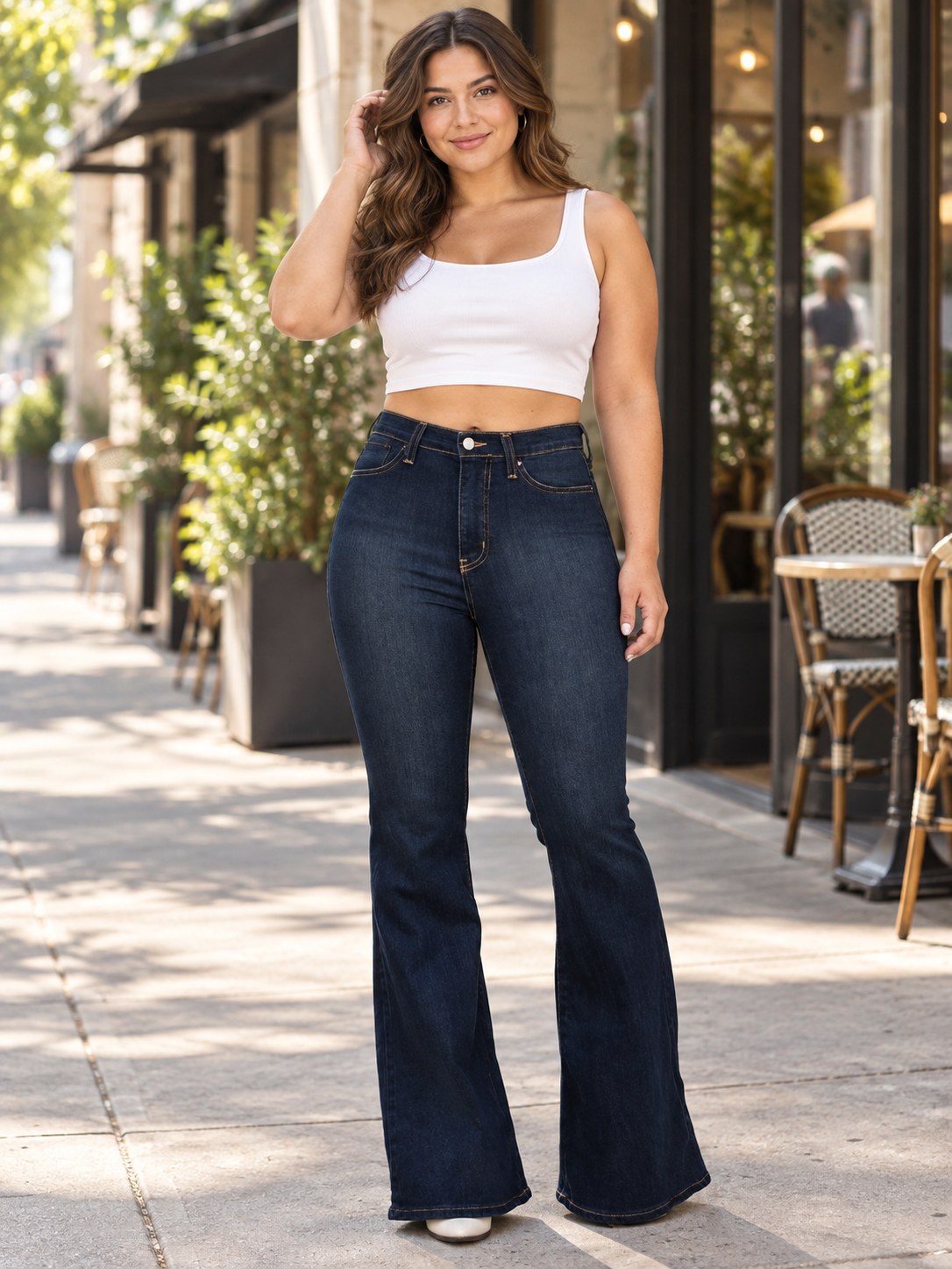 Full Size High-waisted Bootcut Jeans Plus styled on a model