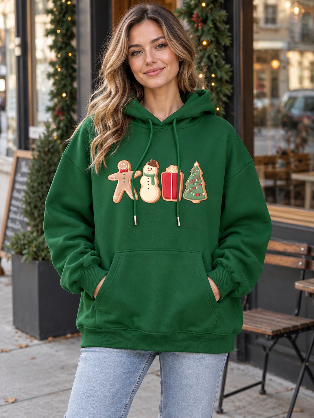 Graphic Drawstring Hoodie Pocket styled on a model