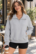 Half Zip Long Sleeve Sweatshirt styled on a model