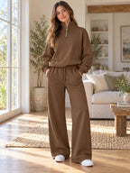 Half-zip Sweatshirt Wide-leg Sweatpants Set styled on a model