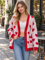 Heart Pattern Button-up Knit Cardigan styled on a model