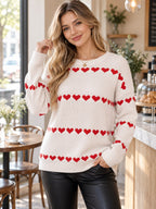 Heart Pattern Dropped Shoulder Sweater styled on a model
