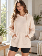High-low Hoodie Kangaroo Pocket styled on a model