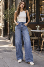 High Waist Baggy Straight Trousers Jeans styled on a model
