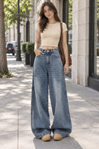 High Waist Wide Leg Jeans Baggy Straight Trousers styled on a model