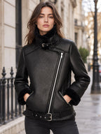 Jacket Tops Belt PU Leather styled on a model