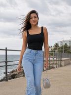 Jeans Mid-waisted Denim Trousers Stretch worn by a model