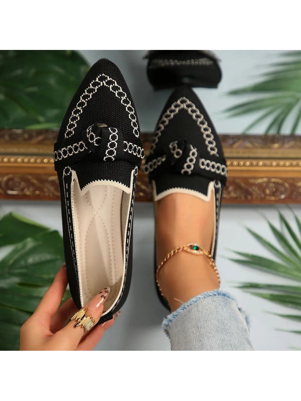 Knitted Slip-on Flats Bow