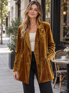 Lapel Collar Button Up Blazer styled on a model
