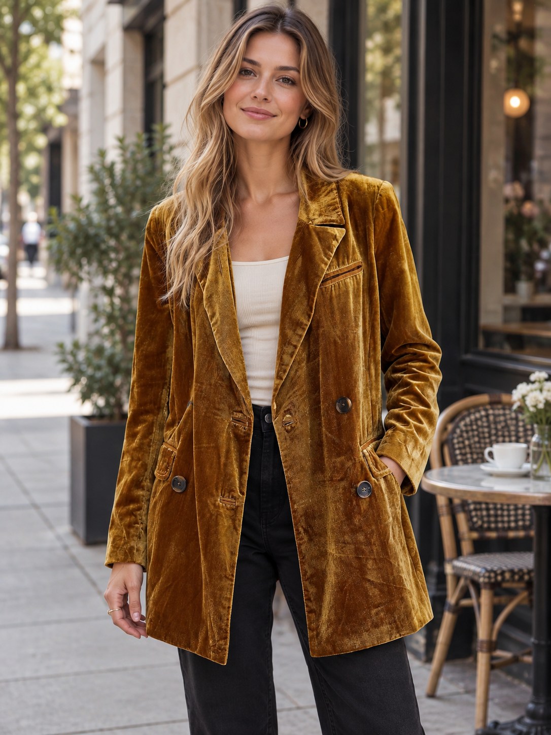 Lapel Collar Button Up Blazer styled on a model