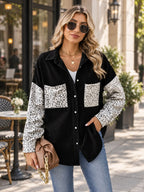 Leopard Button Up Denim Jacket styled on a model