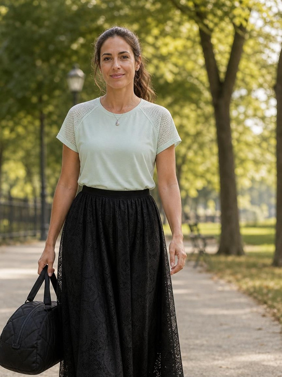 Lined Lace Skirt worn by a model