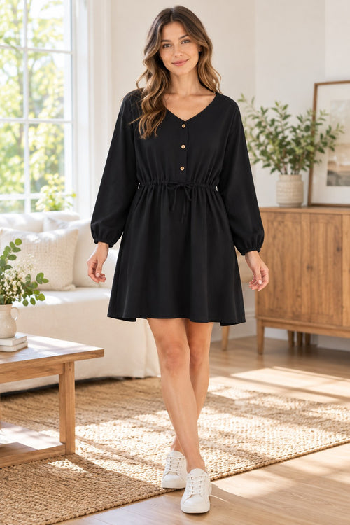 Loose Cotton Linen Dress styled on a model