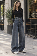 Loose Fitting Wide Leg Jeans styled on a model