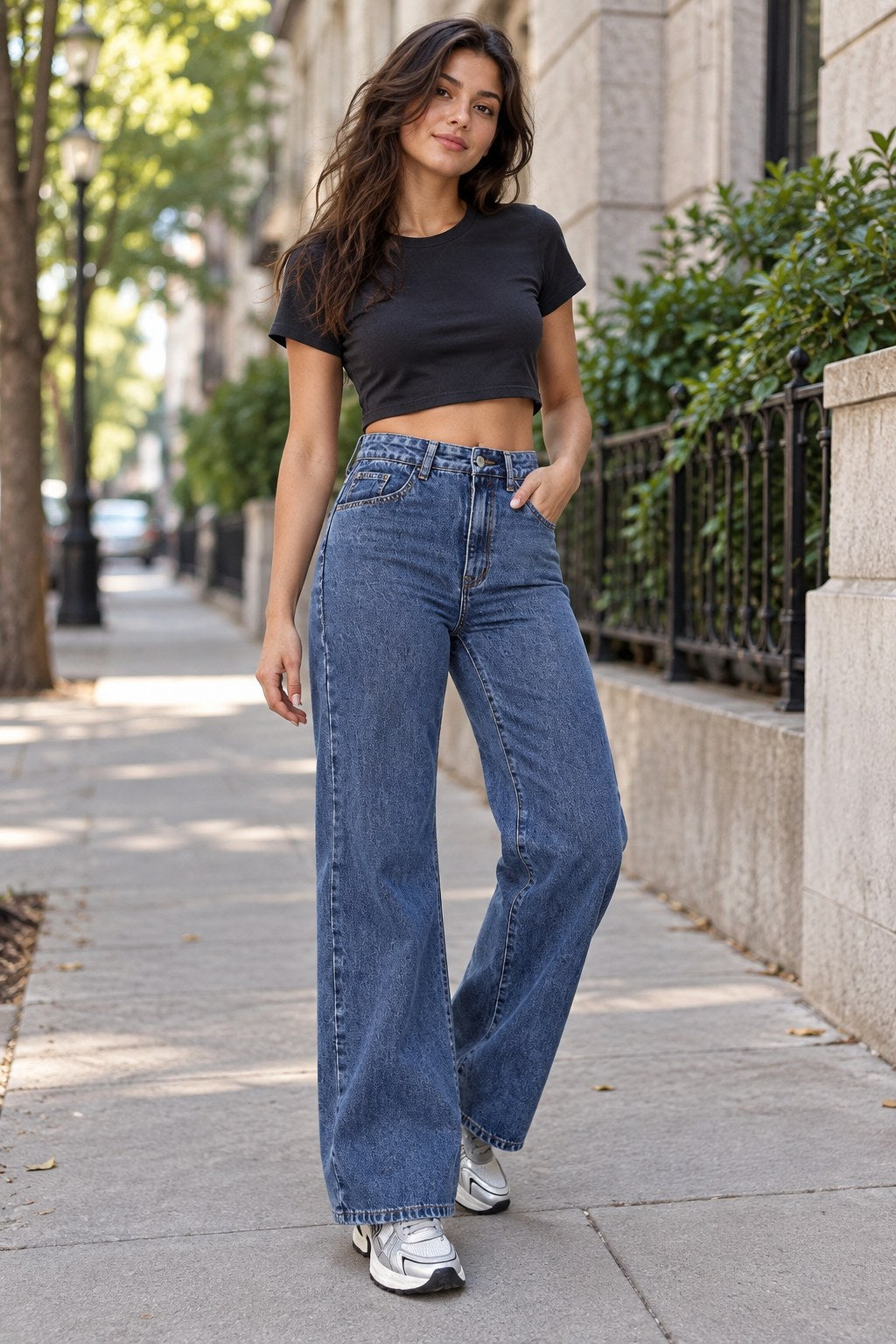 Loose Straight Wide Leg Jeans styled on a model