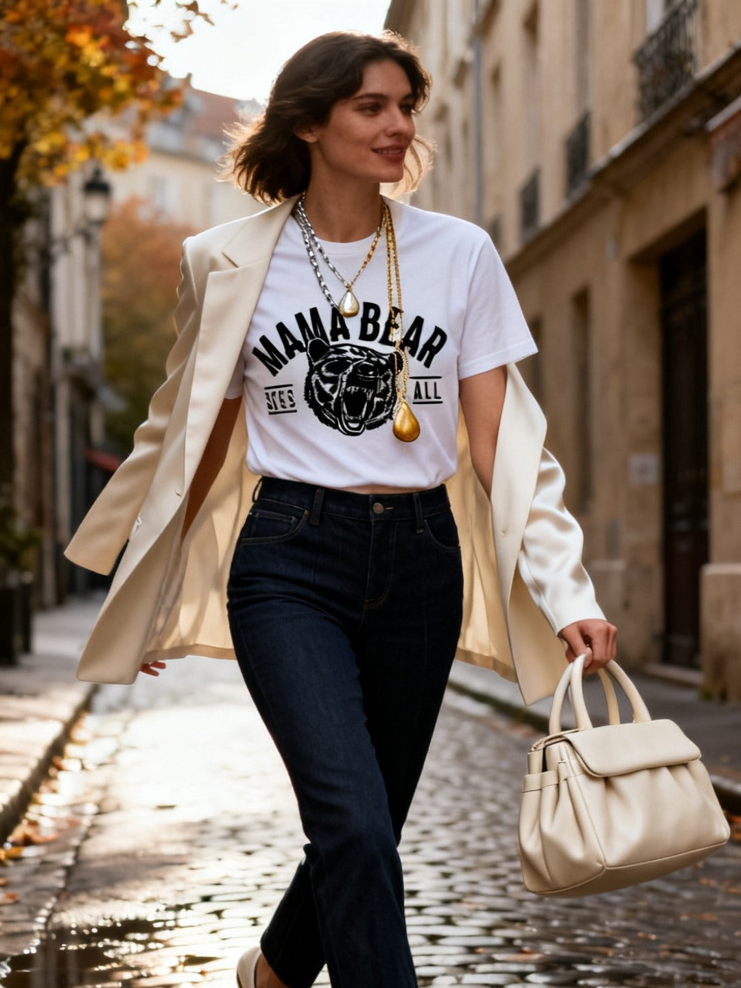 Mama Mom Print Short-Sleeve T-Shirt worn by a model