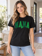 Mama Round Neck Short Sleeve T-shirt styled on a model
