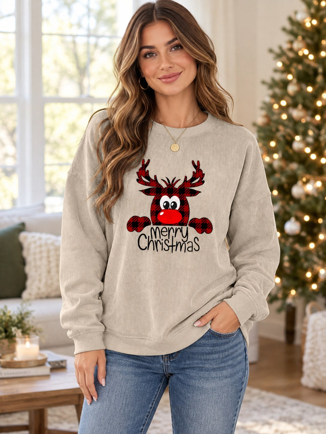 Merry Graphic Sweatshirt styled on a model
