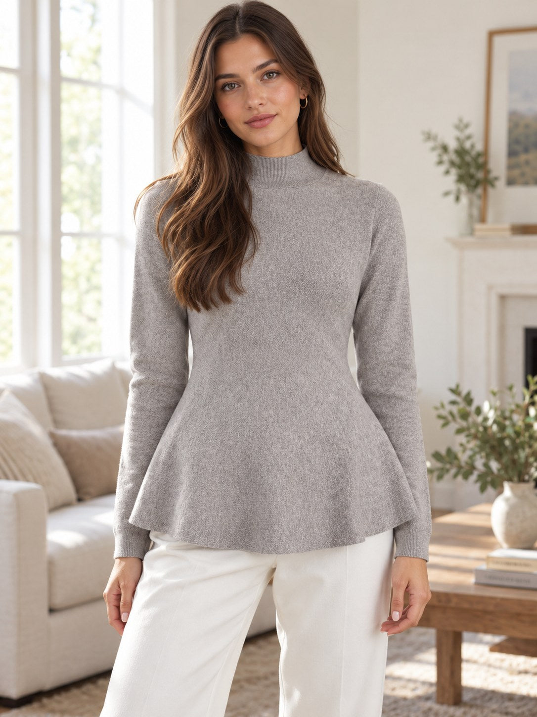 Mock Neck Long Sleeve Sweater styled on a model