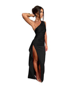 One-shoulder Solid Color Satin Dresses photo 11