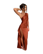 One-shoulder Solid Color Satin Dresses photo 13