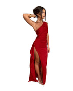 One-shoulder Solid Color Satin Dresses photo 15