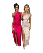 One-shoulder Solid Color Satin Dresses photo 17