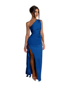 One-shoulder Solid Color Satin Dresses photo 2