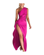 One-shoulder Solid Color Satin Dresses photo 5