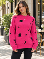 Patterned Drop Shoulder Sweater styled on a model
