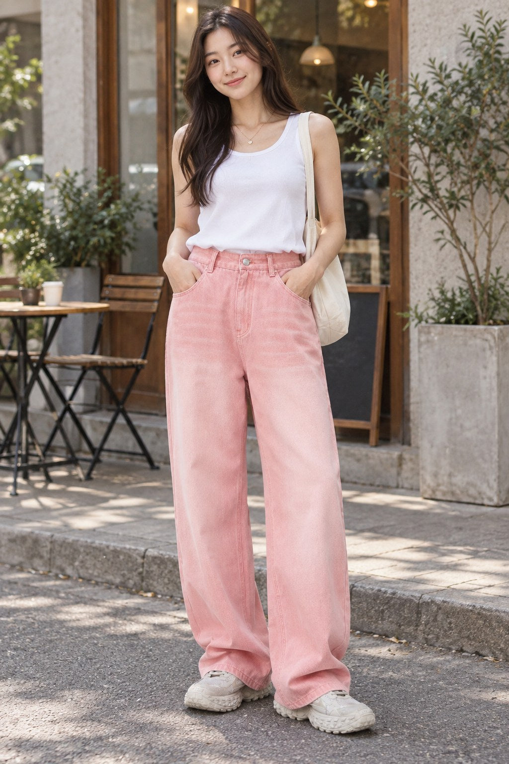 Pocketed Baggy Jeans styled on a model