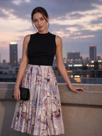 Printed Cotton Poplin A-Line Skirt worn by a model