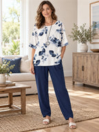 Printed Half Sleeve Top Pants Set styled on a model
