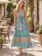 Printed Scoop Neck Midi Cami Dress styled on a model
